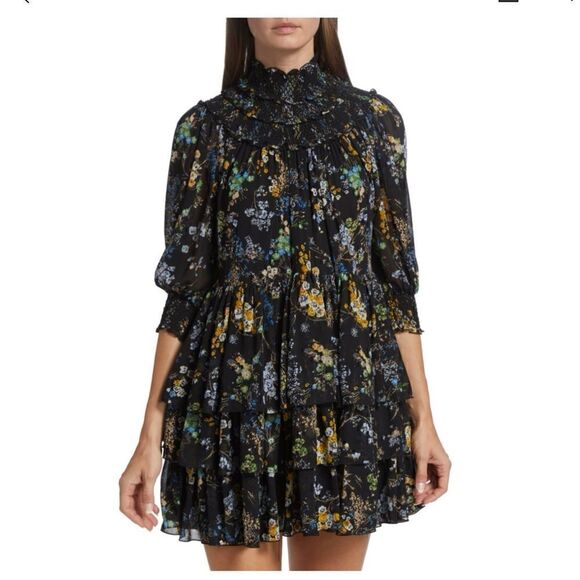 Cinq à Sept Melony Smocked Floral Print Dress Size 0 - Picture 4 of 9